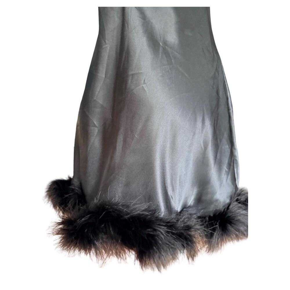 Vintage Val Mode 1980s Black Satin Marabou Feather Gown and Robe Set Medium - Picture 7 of 15